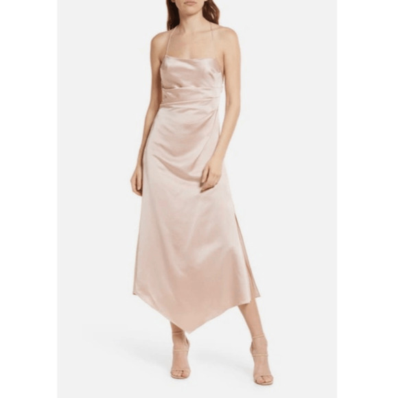 Significant Other Slip Midi Dress Size 4 Asymmetric Hem Cowl Neck Satin Pink - Picture 3 of 12